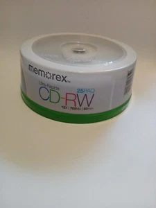 Memorex 25 Pack High Speed CD-RW Rewritable 12X 700MB 80min BLANK CDs NEW SEALED - Picture 1 of 5
