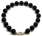 9ct Gold Black Onyx Bracelet For Women, Black 8mm Gemstone Beads, Gift Boxed