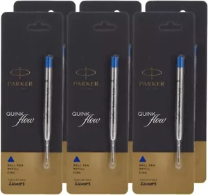6 X PARKER QUINK FLOW BALL PEN POINT REFILLS REFILL - FINE Blue INK 0.8 mm NEW - Picture 1 of 4