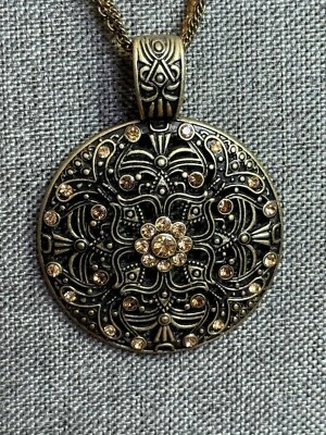 Collar Lia Sophia Colgante Medallón Antiguo Filigrana Cobre Cristal Boho Foto 1 de 4