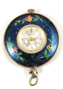 Vintage Basis Hand Painted Pendant Watch 17 Jewel Royal Blue - Picture 1 of 6