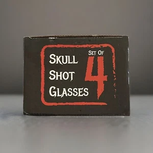Skull Shot Glasses Set of 4 Skull Shaped Clear Glass New In Box - Picture 1 of 8