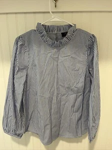 NWT J.Crew Long-Sleeve Ruffleneck Top in Stripe - Small - AS009 - Picture 1 of 6