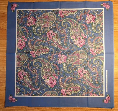 Pañuelo Bandana Vintage Años 90 21" Paisley Floral Azul Rosa B19 Foto 1 de 4