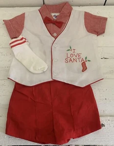 VTG “I Love Santa” Toddler Boys 3 Piece Short Suit w/ Bowtie Outfit - Sz 12 Mo - Picture 1 of 9