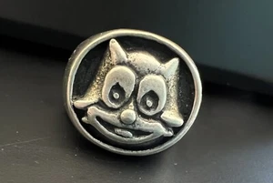 Cat Face Casted Sterling Silver Signet Ring SZ-6.5 Artisan Made 11gr Silver Star - Picture 1 of 9