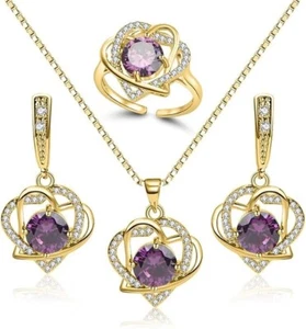 Jewelry Set for Women Cubic Zircon Ring Earrings Pendant Necklace Sets Gifts - Picture 1 of 5
