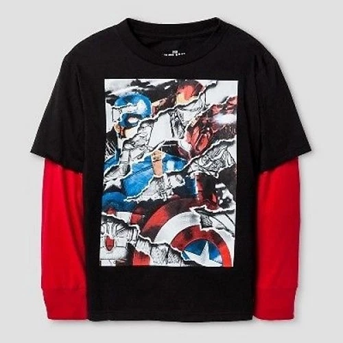 Marvel Captain America Iron Man Civil War Boys Black Graphic Shirt, Sizes S L XL - Image 1 of 1