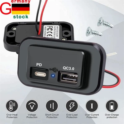 Auto 12V USB Typ c Ladegerät Buchse Licht Einbau Steckdose 3.1A für KFZ Motorrad - Bild 1 von 4