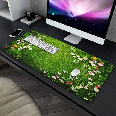 40*90cm1pc Lush Green Field Mousepad - Vibrant Floral Design, Non-Slip Rubber Ba - Image 1 of 4