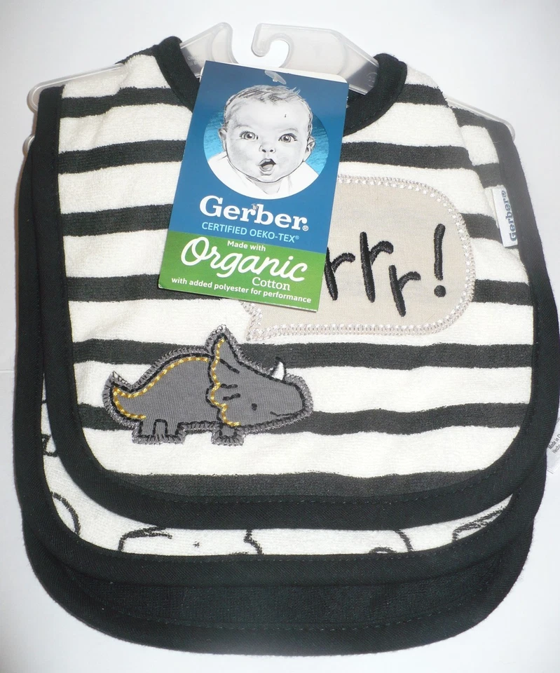 Gerber 3pc Set of Dribbler Bibs Dinosaurs Organic Cotton
