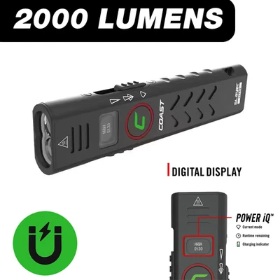 Тактический перезаряжаемый плоский фонарик Coast Slayer 2000 лм USB-C EDC магнит - Изображение 1 из 4