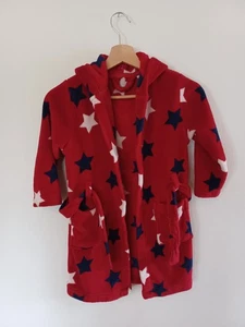 Boys John Lewis Red Hood Dressing Gown Size 5-6 Blue White Stars Belt Pocket - Picture 1 of 8