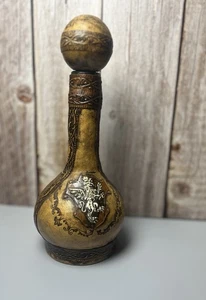 Vintage Italian Lion Crest Leather Wrapped Decanter Bottle W/ Stopper 9” - Picture 1 of 6