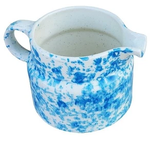 Antique Spongeware Stoneware Blue Splatter Sponge Railroad Pitcher Creamer M16 - Picture 1 of 6