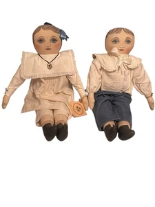 Vtg 80s RAPPAHANNOCK RAGS 23" Handpainted Folk Art Cloth Rag Doll Lot Of 2 - Picture 1 of 11