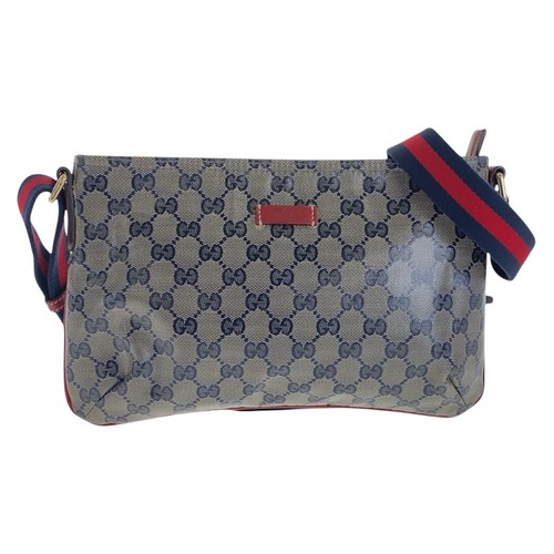 GUCCI Web Stripe GG Crystal 189749 Borsa a tracolla diagonale tela rivestita rosso navy