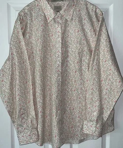 LL Bean Shirt Women XXL Plus Pink Floral Wrinkle Resistant Oxford Button Front - Picture 1 of 8