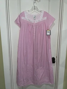 NEW Aria Collection Pink Gingham Lace Lounge Dress Sleep Nightgown Medium - Picture 1 of 4