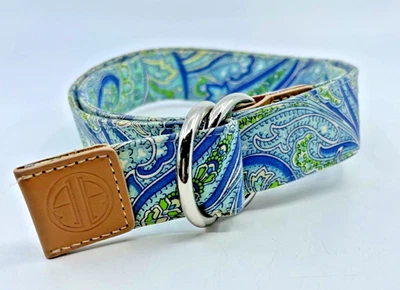Lilly Pulitzer Belt Size M Palm Beach Blue Green Floral Fabric Silver D Buckle - Image 1 of 4