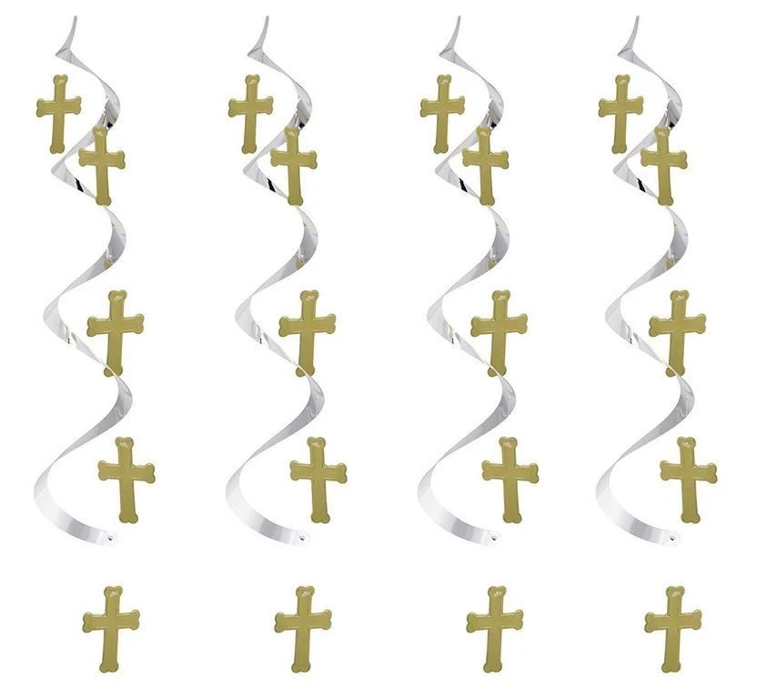 NEW! *4 PACK* Dizzy Danglers Silver & Gold Christian Crosses Church Decorations - Image 1 of 2