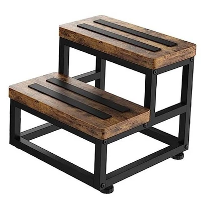 Taburetes de madera de 2 pasos para adultos niños, grosor pesado: 1 pulgada marrón rústico Foto 1 de 4