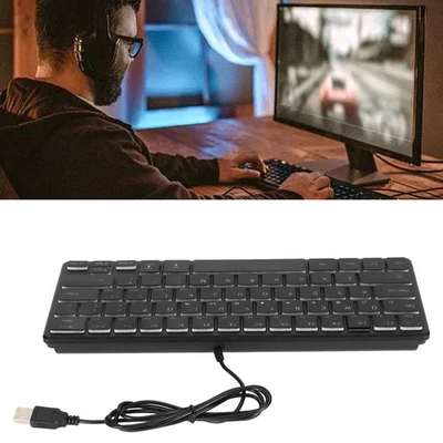64 Keys RGB Backlit Keyboard USB Wired Gaming Keyboard Mute Compact Small - Image 1 of 4