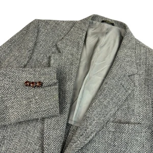 Vtg USA Made 44R Gray Herringbone Heavy Harris Tweed Wool Blazer Sport Coat - Picture 1 of 24