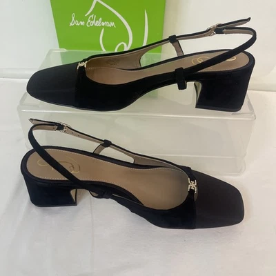 Sam Edelman Terra 2 Feminino Preto Camurça Slingback Bombas Salto Bloco Tamanho 8.5 - Imagem 1 de 4