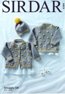 Sirdar Snuggly DK Knitting Pattern - 5289 Cardigan, Sweater & Hat - Picture 1 of 3