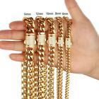 6-14MM  Stainless Steel Gold Plated Miami Hip Hop Cuban Chain Necklace Bracelet