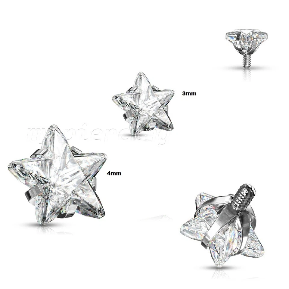 1 pieza. Parte superior de anclaje dérmico roscada internamente de acero quirúrgico 14G Star CZ  Foto 1 de 1