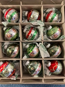 Christmas ornaments Radko Shiny Brite set of 12 glass glitter desgn balls CH8033 - Picture 1 of 6