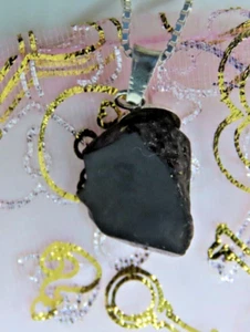 Colgante con cadena, Obsidian negra en bruto - plata 925 - Imagen 1 de 7