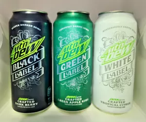 Complete Set of 3 Unopened Mountain Dew Green White Black Label FULL 16oz Cans - Picture 1 of 4