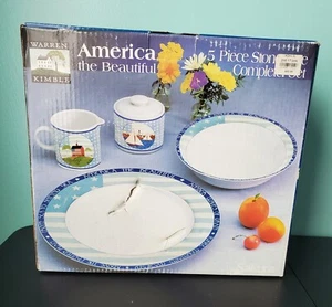America the Beautiful 5 Pc Completer Set Patriotic Flag Warren Kimble By Sakura - Picture 1 of 4