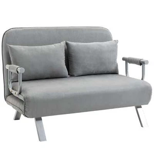 HOMCOM Two-Seater Click-Clack Sofa Bed - Light Grey - Picture 1 of 9