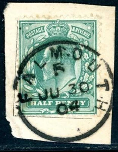 1904 GB Cornwall Falmouth skeleton postmark on piece - Bild 1 von 1