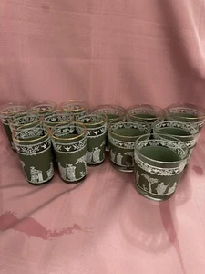 Vtg Green Jasperware Drinking Glasses Lot Of 15 Greek  Hellenic - Picture 1 of 18