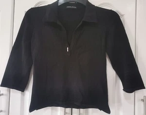 Womens KAREN MILLEN Black 3/4 Sleeve Collared Short Jumper Top - Size 1 - UK 8 - Picture 1 of 7