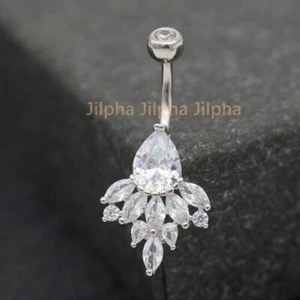Sterling Silver Teardrop Crystal Navel Piercing Barbell Belly Button Ring A4620 - Bild 1 von 6