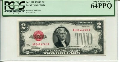 FR 1502 1928A $2 Legal Tender Note 64 PPQ VERY CHOICE NEW - Image 1 of 2