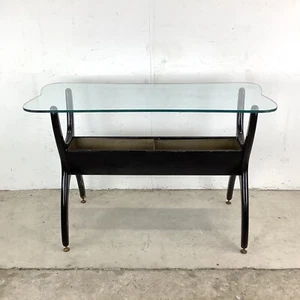 Mid-Century Scuptural Base Console Table With Glass Top - Picture 1 of 12