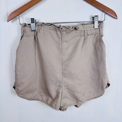 Pantalones Cortos Zara Cintura Alta Mezcla de Lino Estilo Pista Mujeres XS Bolsa de Papel Cintura Elástica Foto 1 de 4