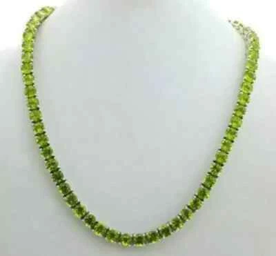 4mm Round Lab Created Peridot Women's Tennis Necklace in White Gold Plated- 18" - Image 1 of 4
