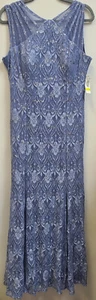 R&M Richards Women's PLUS Lace Long Evening Dress - DUSTY BLUE - 14 - Style 3198 - Picture 1 of 9