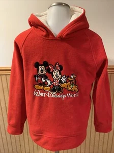 Disney Mickey & Minnie Mouse Pull Over Hoodie Size Youth Large Embroidered Red - Picture 1 of 5