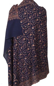 SOZNI HAND EMROIDERY SHAWL 100% CASHMERE NAVY BLUE MADE IN KASHMIR PASHMINA WRAP - Picture 1 of 7