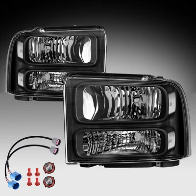 Fit 1999-2004 Ford F250 Ford Super Duty Excursion Conversion Black Headlights - Image 1 of 4