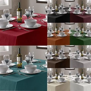 Modern Select Plain Linen Look Hard Wearing Easy Care Table Cloths and Runners - Picture 1 of 11